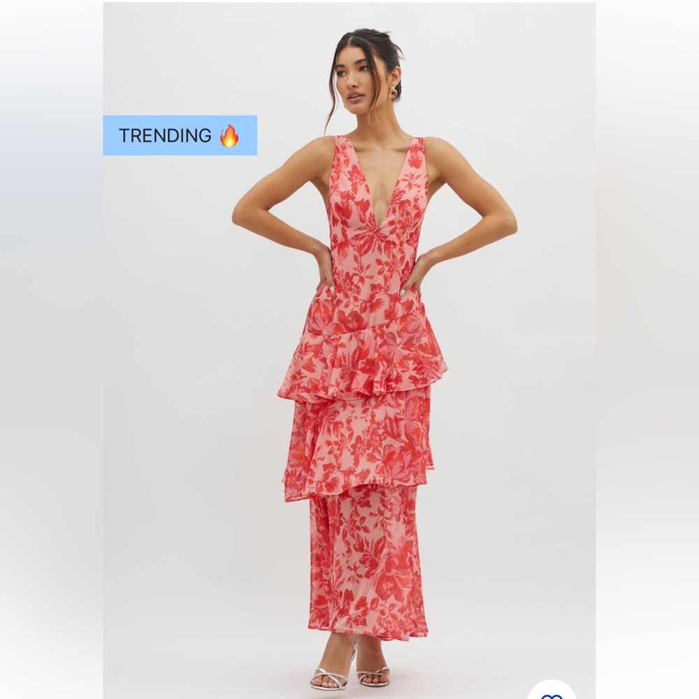 Selfie Leslie Veda Strappy Back Ruffle Dress Floral Red